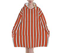 Orange And White Stripe Print Cozy Blanket Hoodie Oversized Wearable For Winter Christmas New Year Celebrations