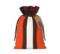 Orange And White Stripe Printing Color Matching Plaid Christmas Bag With Drawstring For Christmas Birthdays Party,4.7x6.9 Inch