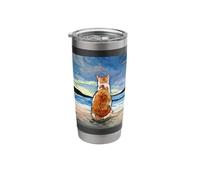 Orange and White Tabby Cat Beach Pet Memorial Artwork Stainless Steel Insulated Tumbler
