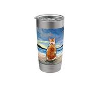 Orange and White Tabby Cat Beach Pet Memorial Artwork Stainless Steel Insulated Tumbler