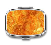 Orange and Yellow Lava Pill Box Square Metal Small Pill Case with 2 Compartment Portable Travel Pill Organizer for Vitamins, Medication, Fish Oil