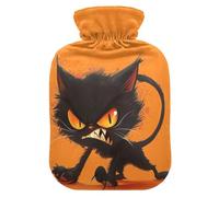 Orange Angry Cat Cartoon Anime Travel hot Water Bottle with Soft Cover, 2L hot Compress Bag for Period Cramps, Neck and Shoulder Pain Relief, Bolsa para agua Caliente