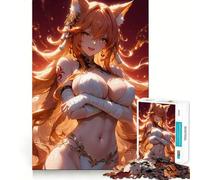 Orange Anime Fox Girl Jigsaw Puzzles for Adults 1000 Pieces Strengthen Memory Family Bond Clean Edge Birthday Gift (38x52cm)