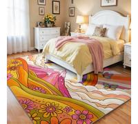 Orange Area Rug for Bedroom Vintage Mountains Washable Non-Slip Rugs, Sun Stripes Rainbow Pattern Soft Cozy Easy To Maintain Carpet for Living Room Kitchen Corridors, 120x180 cm
