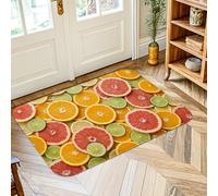 Orange Area Rug, Summer Tropical Lime Grapefruit Summer Yellow Low Pile Sponge Doormat Throw Rug Edge Binding Entryway Bathroom Laundry Room Bedside Decor 2' X 3'