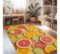 Orange Area Rug, Summer Tropical Lime Grapefruit Summer Yellow Non-Slip Carpets Fade Resistant Home Aesthetic Rugs for Living Room Bedroom Classroom Apartment Decor 4' X 6'