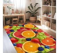 Orange Area Rug, Summer Tropical Strawberry Grapefruit Summer Yellow Low Pile Sponge Soft Rectangle Carpet Stain Resistant Rugs for Living Room Bedroom New Home Dining Decor 4' X 6'