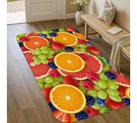 Orange Area Rug, Summer Tropical Strawberry Grapefruit Summer Yellow Non-Slip Edge Binding Doormat Throw Rug Rectangle Laundry Room Bathroom Doorway Entryway Decor 3' X 5'