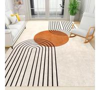 Orange Area Rug, Sun Rug, Black Arched Lines Low Pile Carpet, Cream Large Area Rug, Mid-Century Modern Decorative Rugs for Living Room Bedroom Office 80 x 150 cm