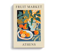 Orange Athens Fruit Market Exhibition Canvas Print | Gallery Wrapped 30mm Frame Wall Art | 30x20 inches | Ready to Hang | Modern Still Life Picture | Living Room Bedroom Lounge Office