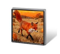 Orange Autumn Fox Shadow Badge Brooches Unique And Distinctive Square Alloy Emblem Brooch Cute Patterns Casual Clothing Pin For Clothing, Backpacks, Hats, Business Events & Daily Decoration