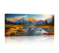 Orange Autumn Landscape Canvas Wall Art for Living Room, Large Snowy Mountain Sunset Wall Pictures Green Nature Scenery Wall Painting Art Prints for Bedroom Office Home Decor Ready to Hang 120x50cm
