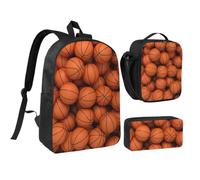 Orange Basketball Ball,Student Backpack,Lunch Bag,Pencil Case 3 Piece Set