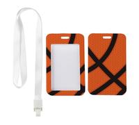 Orange Basketball ID Badge Holder with White Lanyard, Plastic Lanyard Card Holder, Vertical Cards Protector for Work, Vertical Name Badges Protector for Staff, Nurse Essentials Work Teacher Stuff