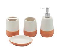 Orange Bathroom accesory Set 4pc,Coral Toothbrush Holder Terracotta Color soap Dispenser soap Dish Tumbler Cup for Bathroom Decor and Gift countertop Decor(Orange)