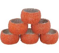 Orange Beaded Napkin Rings Set of 6 - Luxury Decorative Napkin Holders for Dining Table, Wedding, Party & Festive Table Decor - Elegant Handmade Bead Design, Durable & Reusable