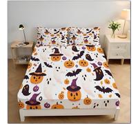 Orange Bed Sheet Sets, Cute Cartoon Design Soft Microfiber 3 Pcs Bedding Sets for Kids and Adults Bedroom Bed Decor, Hand-Painted Acorn Mushroom Patterns, Fitted Sheet and 2 Pillowcases,180×200 cm