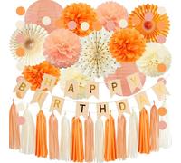 Orange Beige Fall Boho Birthday Party Decorations Autumn Sweet Peach Birthday Women Girls Groovy Paper Lanterns Tissue Pom Poms Paper Fans Tassel Gralands Fall Orange Beige Party Decoration