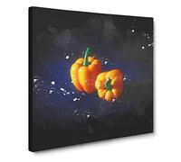 Orange Bell Peppers Paint Splash Canvas Print | Gallery Wrapped 30mm Frame Wall Art | 14x14 inches | Ready to Hang | Modern Still Life Picture | Living Room Bedroom Lounge Office