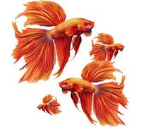 Orange Betta Fish Vinyl Decal Stickers, Cover Marks, [Qty:4] Size Range 4-14cm Ideal for Bathroom Wall, Toilets, Showers & Laptops. Bettafish Tropical Aquarium Tank Graphics (Betta Fish)
