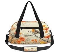 Orange Bird Flowers Kids Overnight Duffle Bags for Girls Boys, Vintage Bird Lightweight Sports Gym Bag for Kids，Small Overnight Weekender Carry on Travel Bags Dance Bag, Orange Bird Flowers, 18.5L x