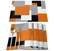 Orange Black and Grey Placemats Set of 4, Modern Art Abstract Table Place Mats,Heat Insulation Table Mats Non Slip Washable Dining Placemats for Wedding Holiday Party Kitchen Decor 13x19 in