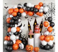 Orange Black Balloons Garland Arch Kit, Black Orange White Metallic Silver with Agate Balloon Balloon Arch Kit for Kids Construction Theme Birthday Graduation Halloween Party Decorations Supplies