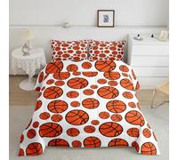 Orange Black Basketball Bedding Set,Cartoon Basketball Decorative Comforter Set for Kids Boys Teens Adults,Sports Hippie Street Art Comforter Duvet Set 2 Pillowcases Double 3 Pcs