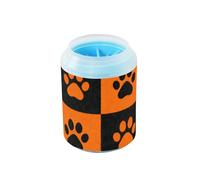 Orange Black Checkers Dog Paw Prints Portable Pet Foot Cleaner Soft Silicone Bristles Feet Bathing Brush Suitable for Small, Medium, Large Breed Dogs
