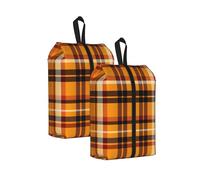 Orange Black Gird Travel Shoe Bag 2Pcs Buffalo Plaid Water Resistant Shoe Organiser with Zipper Handle, Lightweight Pouch for Suitcase & Gym, Folds Flat for Packing