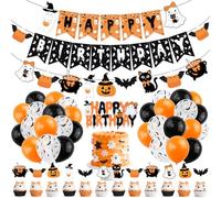 Orange Black Halloween Happy Birthday Decor Cute Ghost Banner Cake Topper Balloons for Halloween Theme Birthday Party The Spooky One Little Boo Happy Boo Day Party Supplies