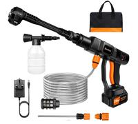 (Orange/Black) Handheld Portable Power Washer with Rechargeable 3.0Ah Battery 6-in-1 Nozzle Car Washer Gun with Bag for Cars, Floors, Fences