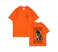 (Orange [Black Label], XL) Summer Mens Short Sleeve T-Shirts Ins Kanye Travis Scott Simple Print American Style Short Sleeve