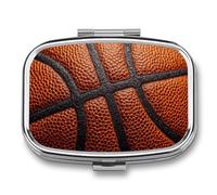 Orange Black Lines Basketball Texture Pill Box 2 Compartment Portable Medicine Pill Case Travel Pill Organizer for Pocket Purse