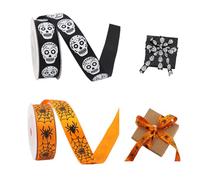 Orange Black Ribbon for Gift Wrapping - 16MM Halloween Ribbon with Spider Web Skull Printed Thick Ribbons for DIY Arts Crafting Hair Bows Bouquets Wedding Party Halloween Decorations,2Roll 10Yrds