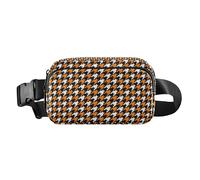 Orange Black White Houndstooth Fashionable Waist Bag Fanny Pack for Women Men Mini Chest Belt Bum Bag with Adjustable Strap for Travel Vacation Running, Orange Black White Houndstooth, One Size
