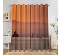 Orange Blackout Curtains Sunset Sailboat Thermal Curtains for Living Room Bedroom, Pencil Pleat Eyelet Curtain 52 X 72 Inch set of 2 Panels A1634