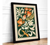 Orange Blooms, Art Nouveau Botanical Framed Wall Art Print A1 (84.1×59.4cm) Black, Wall Decor for Living Room, Bedroom, Office & Home, Ready to Hang, Art Gift