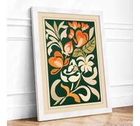 Orange Blooms, Art Nouveau Botanical Framed Wall Art Print A4 (29.7×21cm) White, Wall Decor for Living Room, Bedroom, Office & Home, Ready to Hang, Art Gift