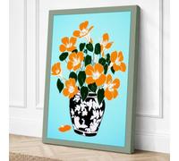 Orange Blooms in White Vase Canvas Wall Art Print 30x20 Inch (76 x 51 cm)