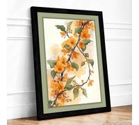 Orange Blossom Branch Botanical Framed Wall Art Print A2 (59.4×42cm) Black, Wall Decor for Living Room, Bedroom, Office & Home, Ready to Hang, Art Gift