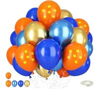 Orange Blue Balloons, 12 Inch Royal Blue and Matt Orange Metallic Gold Latex Balloons with Tangerine Star Printed Party Balloon for Kid Cartoon Theme Anime Birthday Outer Space Party Decoration