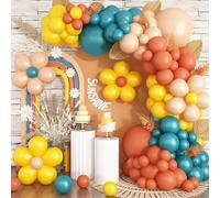 Orange Blue Balloons Arch Garland for Here Comes the Son Frist Trip Around the Sun Party Decorations Rainbow Colorful Peacock Blue Yellow Nude Latex Balloon for Daisy Boho Fall Birthday Baby Shower