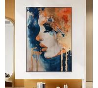 Orange Blue Canvas Wall Art Abstract Face Painting Modern Abstract Picture Blue And Orange Wall Prints Modern Canvas Women Face Poster Navy Blue Artwork Orange Blue Abstract Wall Art 16x24in No Frame