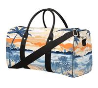 Orange Blue Coast Foldable Travel Duffle Bag Waterproof Sports Gym Bag with Shoulder Straps