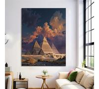 Orange Blue Egyptian Pyramids Wall Art Decor Retro Architecture Painting Print On Canvas Picture Poster Home Decoration Artwork For Toilet Office Living Room Restaurant 70X100Cm