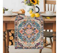 Orange Blue Floral Boho Table Runner 13x60 Inches Long Medieval Ethnic Turkey Cotton Linen Table Runner Burlap Style for Dinner Table Party Decor Tabletop Decorations