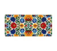 Orange Blue Flower Mouse Mat Mandala Floral Gaming Mouse Pad with Stitched Edges Non-Slip Large Desk Mat for PC Laptop Office Home Gamer 900x400x3mm Keyboard Mousepad