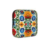 Orange Blue Flower Sanitary Napkin Storage Bag Period Pouch, Discreet Sanitary Towel Holder Mandala Floral Portable Feminine Pad Organiser for Women, Teen Girls, Travel & School