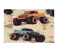 Orange Blue Monster Car Placemats Heat Resistant Washable Oxford Cloth Table Mats Set of 4 Home Kitchen Decoration, Easy to Clean
